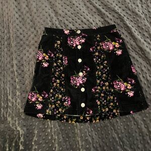 BDG Black Mini Skirt with Purple Floral Design